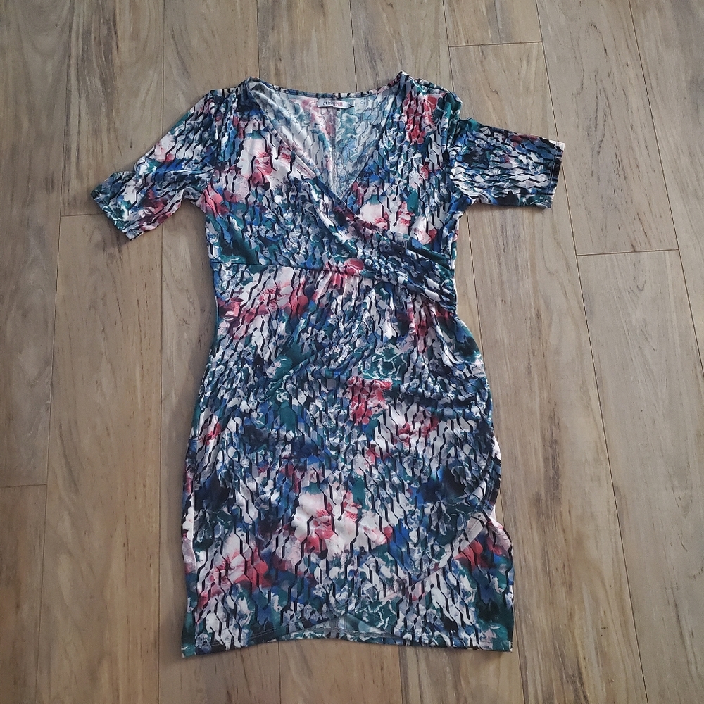 JustFab Faux Wrap Floral Print Dress L